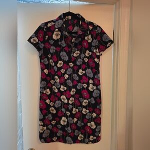 Ann Taylor Floral Button Down Dress - Black, Pink, White